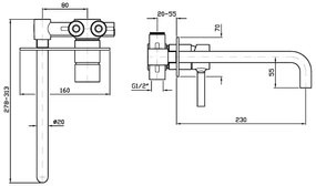 Zucchetti Pan Zp6124 Parte Esterna Miscelatore Lavabo bocca 230 mm senza parte ad Incasso cromo