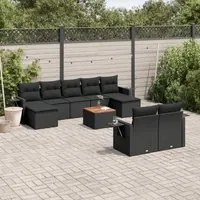 Set Divani da Giardino 10pz con Cuscini in Polyrattan Nero 3224774