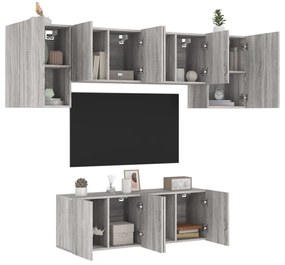 Mobili Tv A Muro 6pz Grigio Sonoma İn Legno Multistrato /