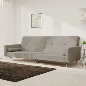 Divano Letto A 2 Posti Con 2 Cuscini Grigio Chiaro İn Velluto /
