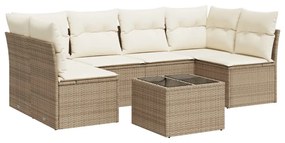 Set divani da giardino 7 pz con cuscini beige in polyrattan