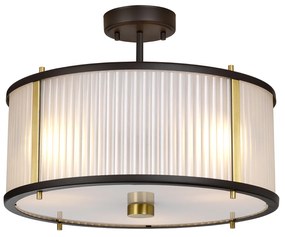 Lampadario Corona Acciaio Bronzo E Vetro Ottone Antico 3 Luci E27