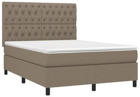 Letto a molle con materasso e led tortora 140x190 cm in tessuto