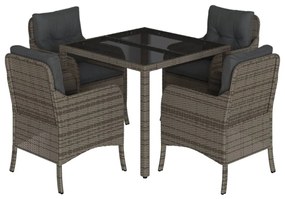 Set da pranzo da giardino 5 pz con cuscini in polyrattan grigio