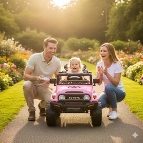 Macchina Elettrica per Bambini Fuoristrada Toyota Fj Cruiser 12V Telecomando Ruote in Gomma e Sedile in Pelle Rosa...