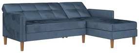 Divano letto angolare in velluto blu (angolo variabile) Lilly - Støraa