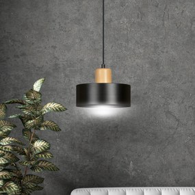 Sospensione Nordica 1 Luce Surya In Acciaio Nero E Legno