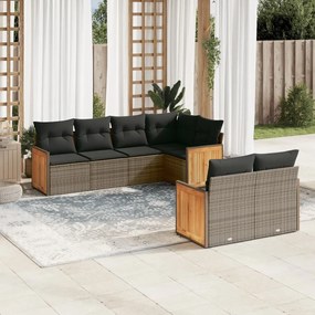 Set Divani da Giardino 7 pz con Cuscini Grigio in Polyrattan