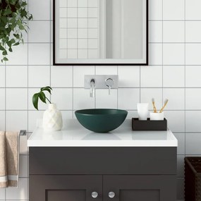 Lavandino Da Bagno İn Ceramica Verde Scuro Rotondo /