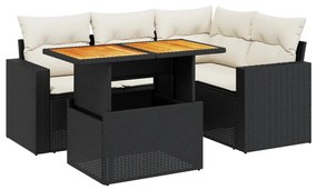 Set divani da giardino 5 pz con cuscini in polyrattan nero