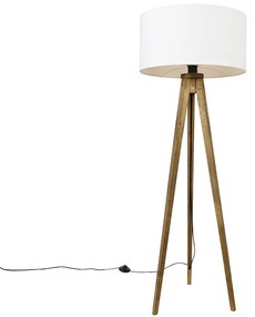 Lampada da terra a treppiede rustica in legno vintage con paralume bianco 50 cm - Tripod Classic
