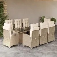 Set da Pranzo da Giardino 9 pz con Cuscini Beige in Polyrattan 3213359