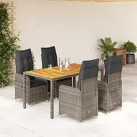 Set Bistr da Giardino 5 pz con Cuscini in Polyrattan Grigio 3277022