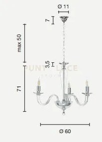 Lampadario in vetro a luci ravel trasparente-oro lp.ravel-3-oro