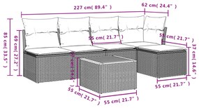 Set divano da giardino 6 pz con cuscini nero in polyrattan