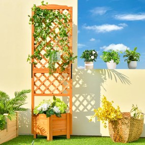 Costway Letto da giardino rialzato con spalliera drenaggio grigliato, Fioriera in legno verticale per piante Arancione