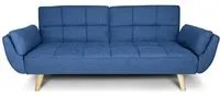 Divano letto clic clac in tessuto vellutato blu - divano 3 posti mod. Ambra piedi legno naturale DL-AM07FBC