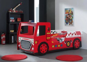 Lettino camion dei pompieri per bambini, rosso e nero