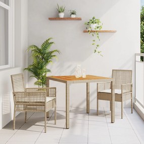 Set da pranzo da giardino  3 pezzi con cuscini beige polyrattan