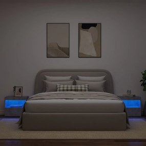 Comodini con luci led 2pz grigio cemento 50x40x45 cm