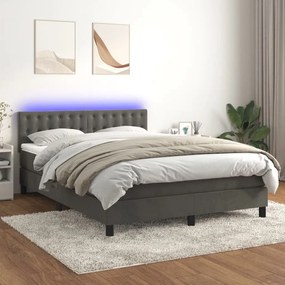 Letto A Molle Con Materasso E Led Grigio Scuro 140x200 Cm /