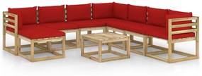 Set divani da giardino 9pz con cuscini legno di pino impregnato