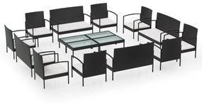 Set Divani da Giardino 16 pz con Cuscini in Polyrattan Nero