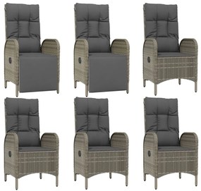Set da pranzo da giardino 7 pz con cuscini in polyrattan grigio