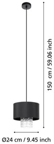 Eglo 39977 - Lampadario a sospensione con filo SAPUARA 1xE27/40W/230V nero