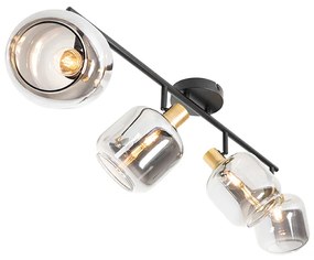 Faretto da soffitto nero con oro e vetro fumé 4 luci - Zuzanna