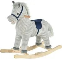 Cavallo a Dondolo per Bambini in Legno e Peluche Grigio