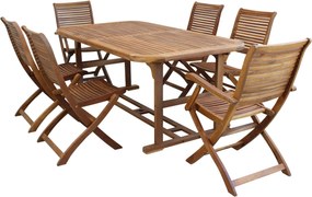 TURRIS - set tavolo in legno massiccio di acacia cm 180/240 x 100 x 74 h con 4 sedie e 2 poltrone Mulier