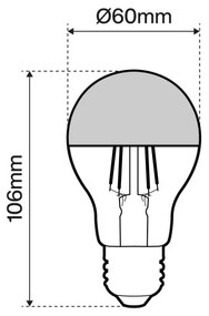 Lampada LED E27 6W a Filamento con Riflettore Cromato, No Flickering - A60 Colore  Bianco Caldo 2.700K