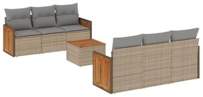 Set divani da giardino 7 pz con cuscini beige in polyrattan