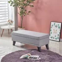 Pouf Cassapanca Panca Contenitore Poggiapiedi Rivestimento Tessuto Morbido Capiente Grigio