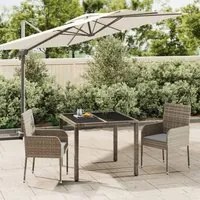 Set da Pranzo da Giardino 3 pz con Cuscini in Polyrattan Grigiocod mxl 124337