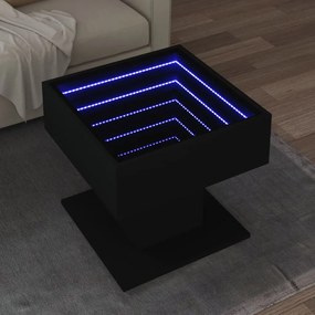 Tavolino salotto con led nero 50x50x45 cm legno multistrato