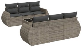 Set Divani da Giardino 7 pz con Cuscini Grigio in Polyrattan