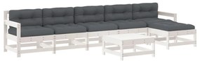Set divani da giardino 7pz con cuscini in legno massello bianco