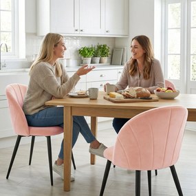 Set 2 Sedie da Pranzo Imbottite 52x55x79 cm con Schienale a Conchiglia in Velluto Rosa...