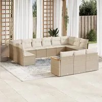 Set Divano da Giardino 13 pz con Cuscini Beige in Polyrattan 3258859