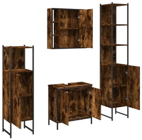 Set mobili da bagno 4 pz rovere fumo in legno multistrato