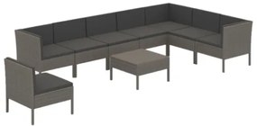 Set Divani da Giardino 9 pz con Cuscini in Polyrattan Grigio