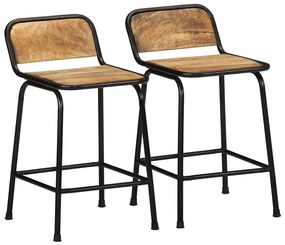 Sgabelli Da Bar 2 Pz 46x35,5x70 Cm Legno Massello Grezzo Mango /