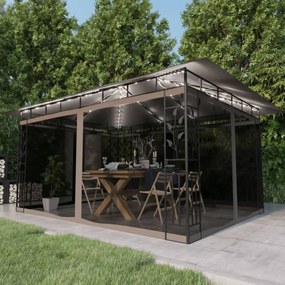 Gazebo Con Zanzariera Luci Led 4x3x2,73 M Grigio Talpa /