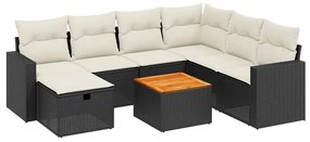 Set divani da giardino con cuscini 8 pz nero in polyrattan