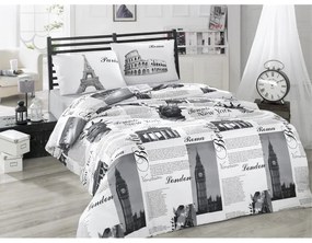 Biancheria da letto matrimoniale in cotone bianco e nero Renforcé 200x200 cm City - Mijolnir