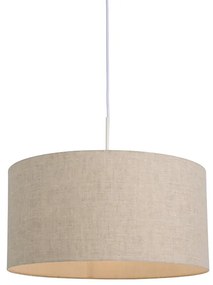 Lampada a sospensione rustica bianca con paralume in cotone grigio chiaro 50 cm - Combi