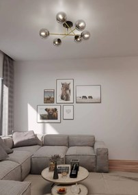Lampadario Magnum Nero e Oro con 6 Sfere Grafite E14 da soffitto