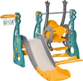 Scivolo per Bambini 152x149x107 cm con Altalena e Canestro Multicolore...
